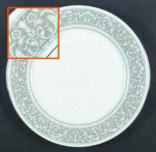 Noritake Naples Dinner Plate, Fine China Dinnerware   White&Gray Floral&Scroll B