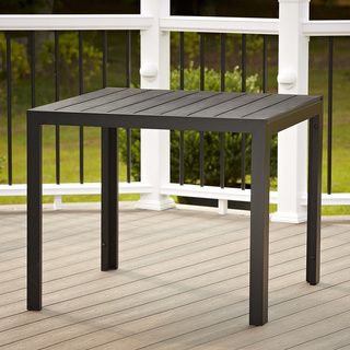 Outdoor Resin Slat Dining Table (BlackFinish BlackDimensions 35.43 inches long x 35.43 inches wide x 28.7 inches highWeight 33 poundsDurable, all weather resin slatsUpscale appearance thats great for everyday or occasional useIncludes one (1) TablePrem