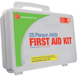 Genuine First Aid 25 Person ANSI OSHA Kit   Plastic Case, Model# GFAP2106