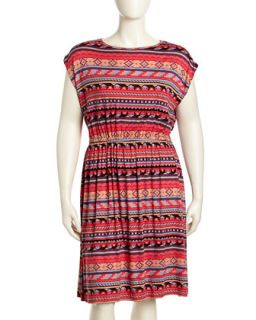 Keyhole Back Granita Folk Stripe Print Dress, Womens