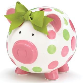 Burton And Burton Bank Pig In Pink Dots (White with green and pink dotsGender GirlAccessories included Green bowJPMA certifiedImported )