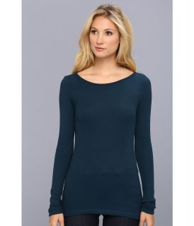 Three Dots L/S Thermal Boatneck Womens Long Sleeve Pullover (Navy)