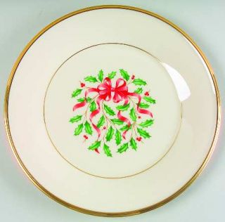 Lenox China Holiday Gold (Red Ribbon Accent) Accent Luncheon Plate, Fine China D