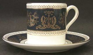Wedgwood Columbia Blue & Gold Bond Shape Demitasse Cup and Saucer Set, Fine Chin