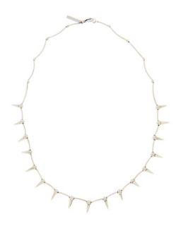 Spike Station Necklace, White Gold Plate