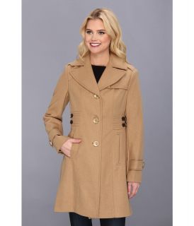 Kenneth Cole New York Single Breasted Button Wool Coat w/Side Tab Detail Womens Coat (Khaki)