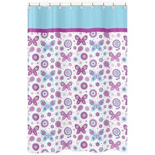 Spring Garden Kids Fabric Shower Curtain (Purple, turquoise, whiteMaterials Brushed micro fiberDimensions 72 inches x 72 inches Care instructions Machine washableShower hooks and liners not included The digital images we display have the most accurate 