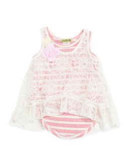 Lace Overlay Striped Tunic, Pink/White, 2T 4T