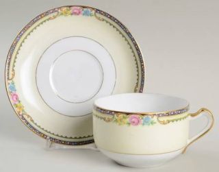 Thun Delaware Flat Cup & Saucer Set, Fine China Dinnerware   Pink/Yellow/Blue Fl