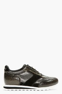 Marc By Marc Jacobs Black Distressed Leather And Metallic Neoprene Cute Kicks Running Shoes