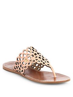 Tory Burch Davy Cutout Leather Thong Sandals   Cantaloupe