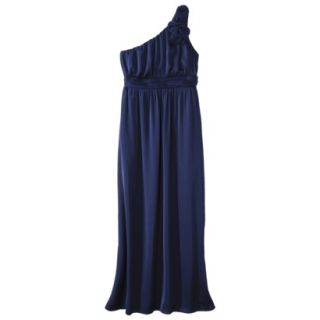 TEVOLIO Womens Satin One Shoulder Rosette Maxi Dress   Academy Blue   12