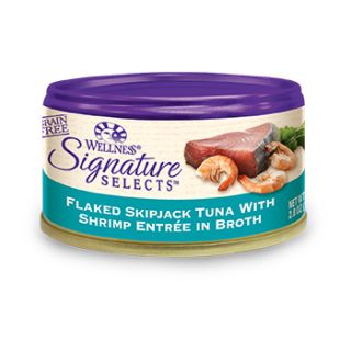 Signature Selects Grain Free Flaked Skipjack Tuna with Shrimp Entree Canned Cat Food, 2.8 oz., Case of 24