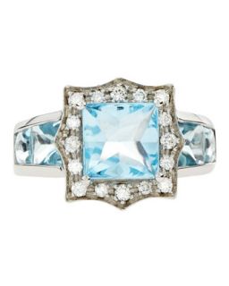 Blue Topaz & Diamond Starburst Ring, Size 6.75
