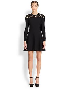Valentino Laser Cut Detail Dress   Black