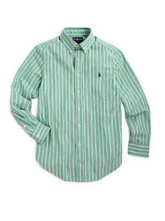Ralph Lauren Boys Blake Striped Poplin Shirt   Green