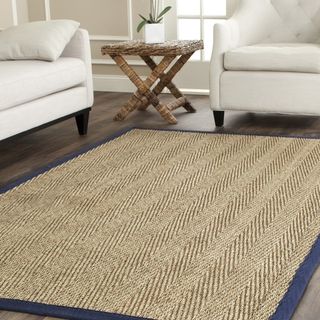 Hand woven Contemporary Sisal Natural/ Blue Seagrass Rug (8 Square)