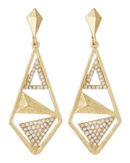 Golden Geometric Pave Drop Earrings