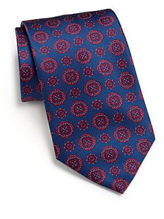 Brioni Scallop Print Silk Tie   Blue