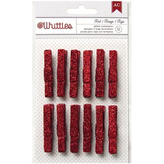 Whittles Clothespins .25x1.875 12/pkg red Glitter