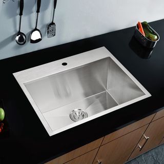 Water Creation Single Bowl Stainless Steel Drop in Kitchen Sink (25 X 22 Inches)