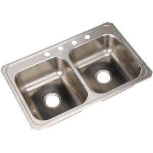 Elkay CR33214 Celebrity Top Mount 4 Hole Double Bowl Kitchen Sink, Stainless Ste