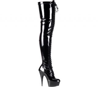 Womens Pleaser Delight 3023   Black Stretch Patent/Black Boots