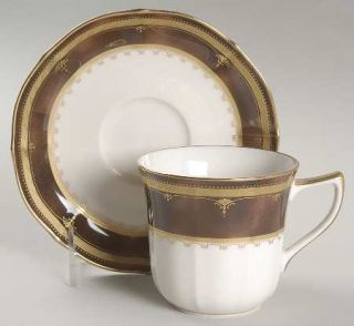 Noritake Solemn Amber Flat Cup & Saucer Set, Fine China Dinnerware   Baroque, Am