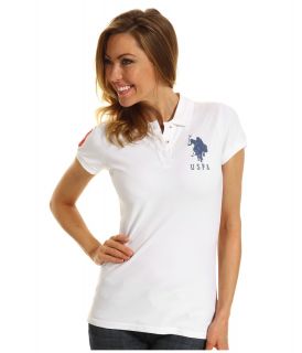 U.S. Polo Assn Solid Polo with Tonal Big Pony Womens Short Sleeve Knit (White)