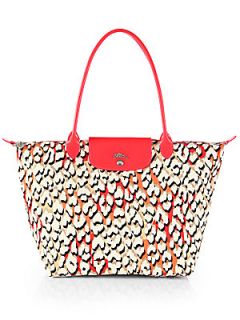 Longchamp Shield Large Panther Print Tote   Coral