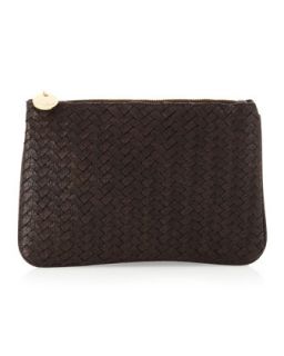 Snake Embossed Basketwoven Pouch, Brown