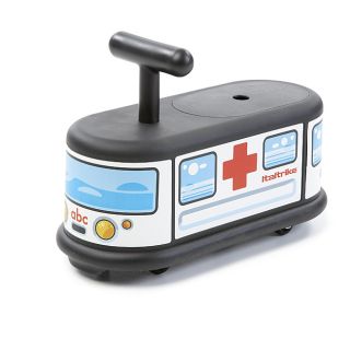 Italtrike La Cosa Toy Ambulance Ride on (WhiteFront wheels turn 360 degrees for easy maneuverabilityRubber, non marking wheels provide a smooth rideLid on top for fun and secret storage of small toysStrong, durable construction can hold up to 110 poundsDe