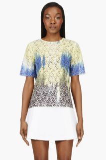 Msgm Yellow And Blue Short Sleeve Lace Blouse