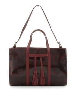 Adette Glazed Leather Satchel Bag, Cranberry
