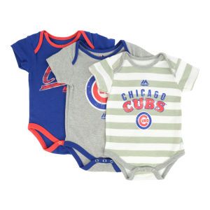 Chicago Cubs Majestic MLB Infant Triple Play 3 Piece Bodysuit Set