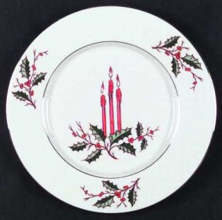 Fine Arts Christmas (Rim) Dinner Plate, Fine China Dinnerware   Red Candles,Holl