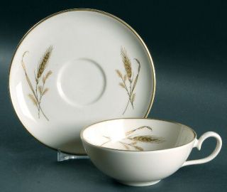 Fine Arts Golden Harvest Flat Cup & Saucer Set, Fine China Dinnerware   Gold Whe