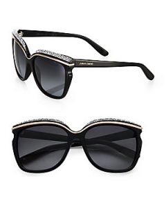Jimmy Choo Oversized Crystal Embellished Sunglasses   Black