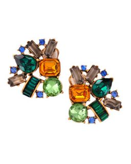 Crystal Cluster Clip Earrings, Multicolor