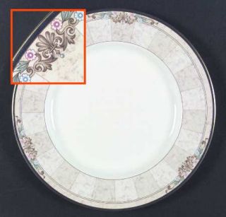 Noritake Loretto Dinner Plate, Fine China Dinnerware   Bone,Blue Band,Pink&Blue