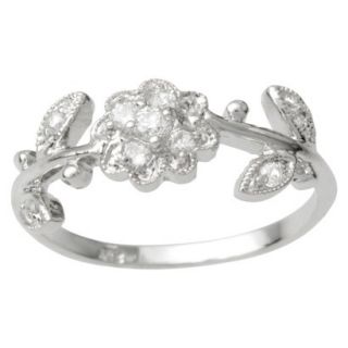 Tressa Collection Sterling Silver Cubic Zirconia Accent Flower and Leaf Ring  