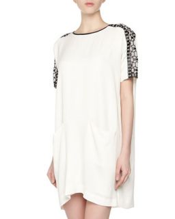 Dolman Cutout Crepe Tunic Dress, White
