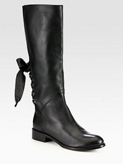 Valentino Leather Lace Up Boots   Black