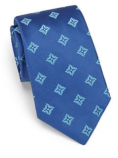 Ike Behar Diamond Flower Print Tie   Blue