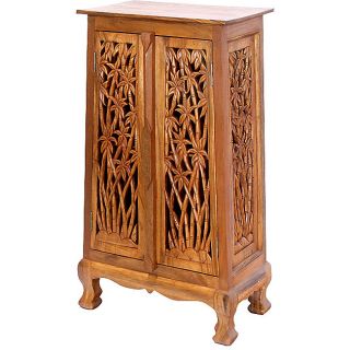 Hand carved Bamboo Tree 40 inch Storage Cabinet (White Wood)
