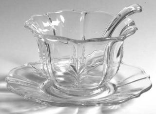 Fostoria Baroque Clear Baroque Mayonnaise Bowl with Underplate and Ladle   Stem