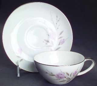 Mikasa My Love Flat Cup & Saucer Set, Fine China Dinnerware   Pink Rose On Sides