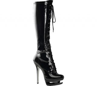 Womens Pleaser Blondie 2021   Black Stretch Patent/Black/Pewter Chrome Boots