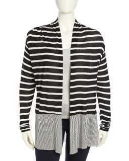 Open Front Mixed Stripe Cardigan, Black/Ivory, Womens