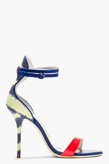 Sophia Webster Blue Leather And Canvas Striped Nicole Heels